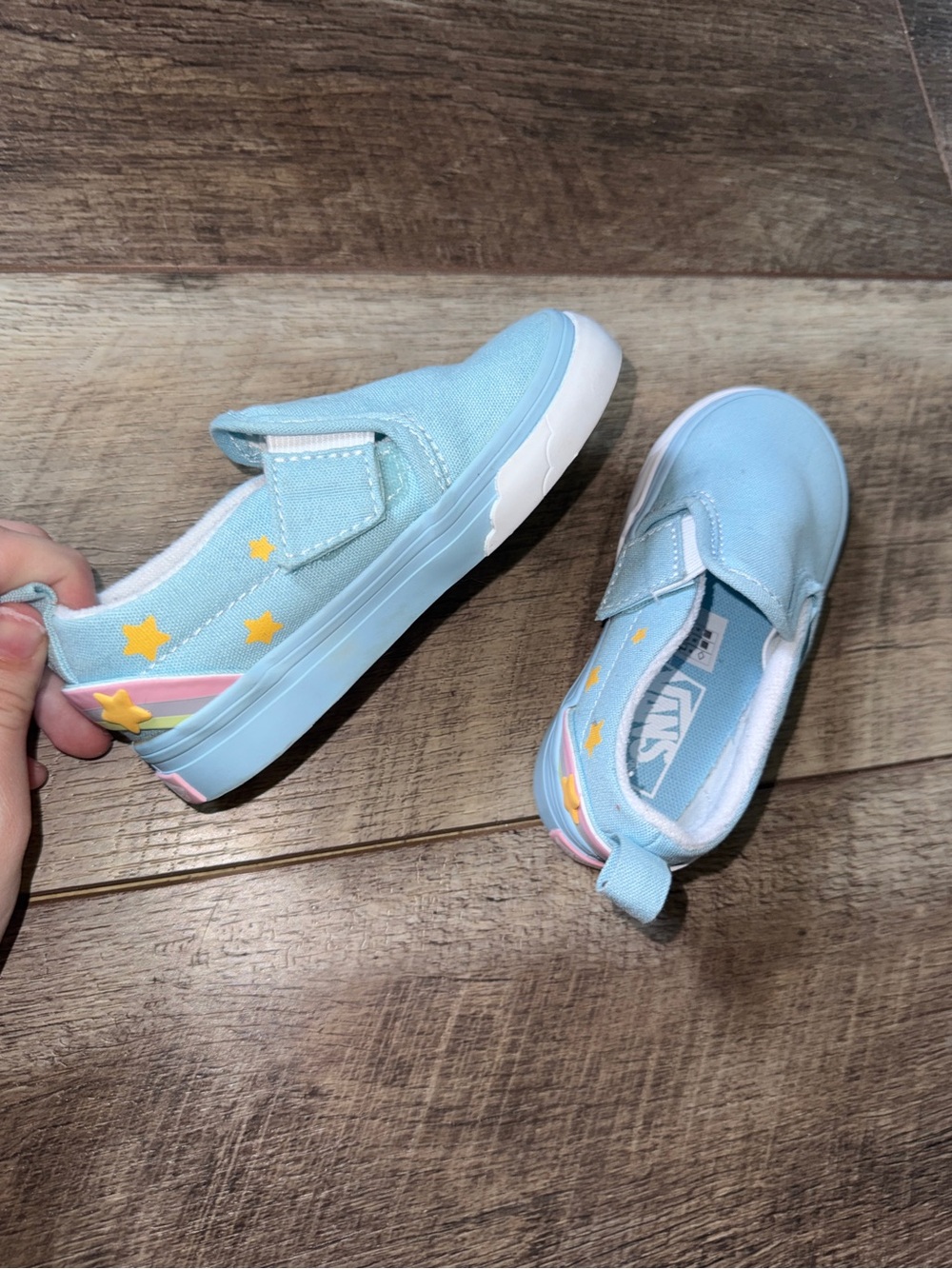Vans Toddler Light Blue Star Rainbow Slip-On  Velcro Sneakers 7